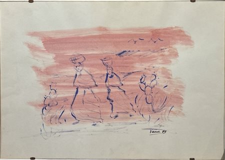 Giovanni Varone, "Figure nei campi", 47 x 67 cm, 1975, firma e data in basso...