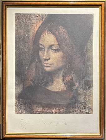 In cornice. Pietro Annigoni (1910 - 1988) Volto femminile litografia su carta...