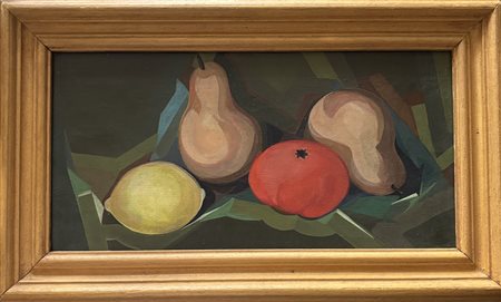 In cornice Natura morta con pere e limoni Prima metà XX secolo olio su tela...