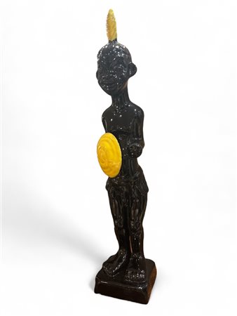 Scultura di indigeno XX secolo ceramica dipinta 53 x 10 x 10 cm