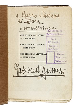 D'Annunzio Gabriele, Dedica autografa su libro La Riscossa Casa Editrice...