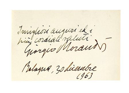 Morandi Giorgio, Biglietto autografo firmato. Datato Bologna, 30 dicembre...