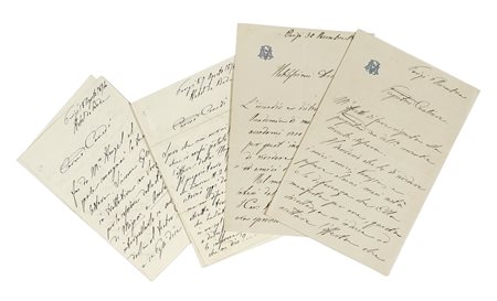 Muzio Emanuele, Quattro lettere autografe firmate. Datate 1866-1874....