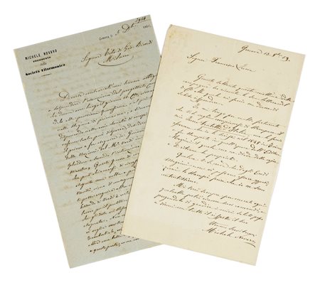 Novaro Michele, Due lettere autografe firmate. Datate 1859 e 1862....