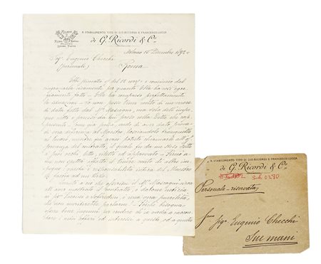 Ricordi Giulio, Tre lettere autografe firmate. Datate 1892-1908. SI AGGIUNGE:...