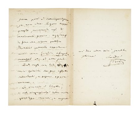 Verdi Giuseppe, Lettera autografa firmata inviata a Italo Pizzi. Datata S....