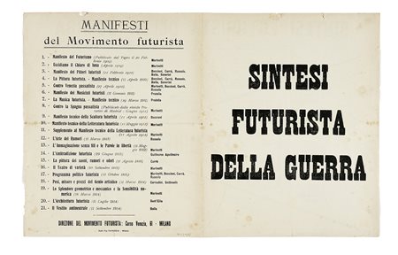 Marinetti Filippo Tommaso, Sintesi futurista della guerra. Milano: Direzione...