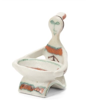 Guido Gambone Piccola scultura svuotatasche con figura antropomorfa primitiva in