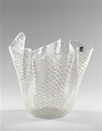 Fulvio Bianconi Vaso fazzoletto a canne in vetro soffiato cristallo a retortoli