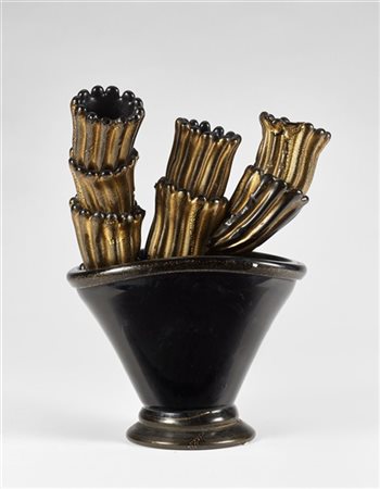 Seguso Vetri d'Arte (Attribuito)
Pianta grassa in pasta vitrea nera con applicaz