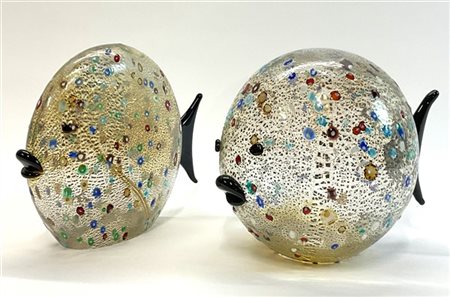 Sergio Costantini Due pesci in vetro cristallo di forte spessore decorato con in