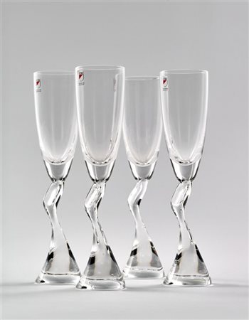 Angelo Mangiarotti Quattro flûte in cristallo della serie "Vestale". Manifattura