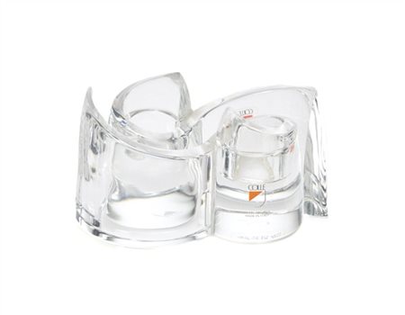 Angelo Mangiarotti Coppia di candelieri in cristallo modello "Uniplo". Manifattu