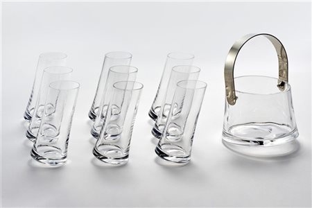 Angelo Mangiarotti Lotto composto da glacier con manico in metallo e nove bicchi