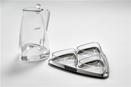 Angelo Mangiarotti Caraffa della serie "Triangolo" in cristallo con coperchio in