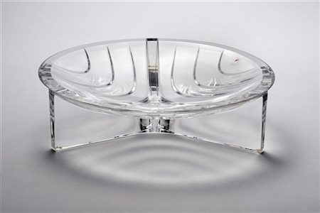 Angelo Mangiarotti Grande centrotavola in cristallo modello "Tripode". Manifattu