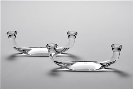 Angelo Mangiarotti Coppia di candelieri a due bracci in cristallo modello "Gondo