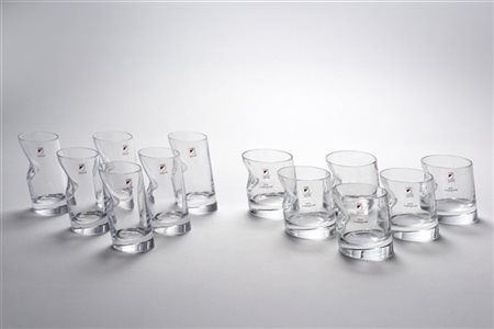 Angelo Mangiarotti Gruppo di sei bicchieri da whiskey bassi con ice-stopper in c