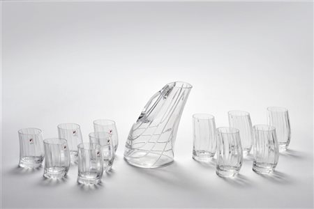 Angelo Mangiarotti Gruppo di cinque bicchieri rigati per acqua della serie "Bibu