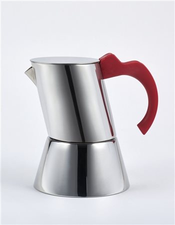 Angelo Mangiarotti Caffettiera in acciaio con manico rosso da 4/6 tazze. Produzi