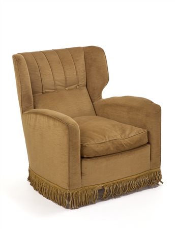 Paolo Buffa Poltrona bergère con struttura in legno, rivestimento in velluto col