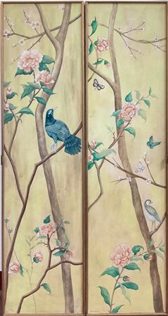 Osvaldo Borsani Due ante per guardaroba a muro su misura in legno dorato con dec