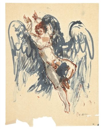 Tomaso Buzzi "Angelo"
Disegno con figura alata. Italia, anni '40/'50. Acquerello