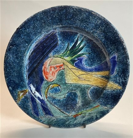 Gianni Dova Piatto in terracotta policroma smaltata. Manifattura Giuseppe Rossic