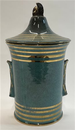 Ars Deruta Potiche in ceramica formata a colaggio e smaltata in celeste aerograf