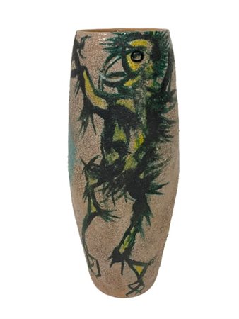Fabbri Vaso in ceramica modellata al tornio e decorata a graffito in nero, con i