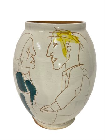 Ceramiche San Giorgio Vaso panciuto in ceramica modellata al tornio e decorata a