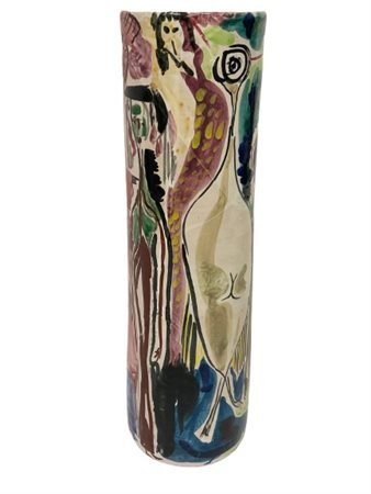 Mangiameli Grande vaso troncoconico in ceramica smaltata in policromia sotto vet