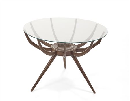 * Tavolino in legno massello con piano circolare in vetro. Italia, anni '50. (h