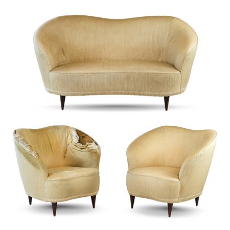 Salottino composto da un divanetto a due posti e una coppia di poltroncine. Mil