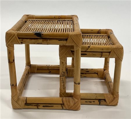 Vivai del Sud Due tavolini a nido in bambù e giunco. Italia, anni '70. (cm max 4