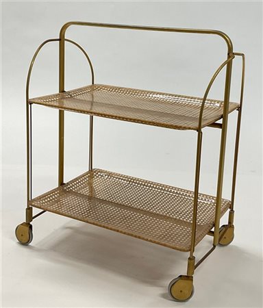 Carrello con due piani richiudibili a libro in plexiglass e paglia di Vienna, s