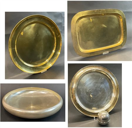 Zanetto Lotto di tre diversi vassoi in ottone lucidato e in metallo argentato, u