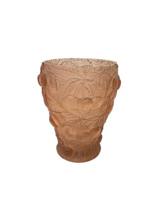 Manifattura francese Vaso in vetro rosino trasparente soffiato in stampo, molato