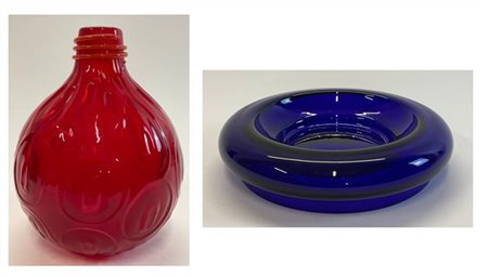 Venini Vasetto in vetro soffiato corallo trasparente con spirale in pasta vitrea