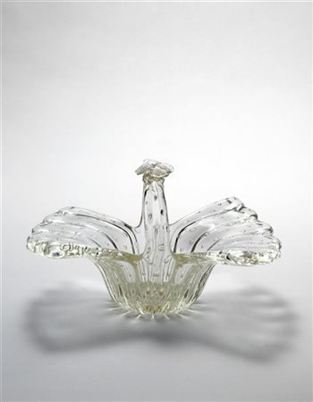 Seguso Vetri d'Arte Cestino in vetro cristallo costolato con applicazione di bol