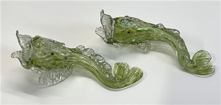 Manifattura di Murano Lotto di due tritoni in vetro soffiato cristallo e verdino