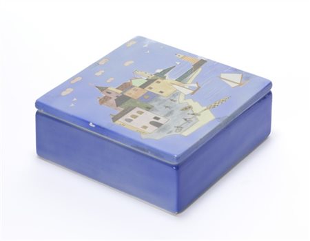 Lenci Scatola quadrata con coperchio decorato da paesaggio marittimo. Torino, an