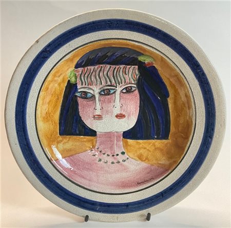 Bruno Cassinari Piatto in ceramica smaltata. Manifattura Giuseppe Rossicone Cera