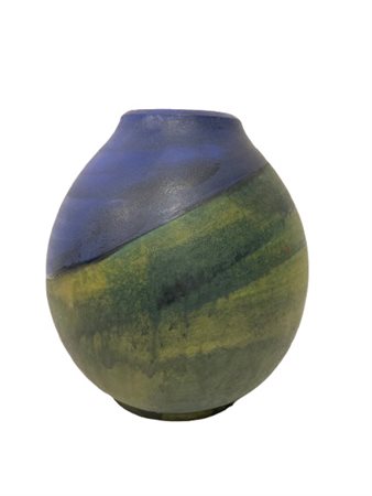 Marcello Fantoni Vaso in ceramica smaltato verde e blu. Manifattura Raymor, Ital