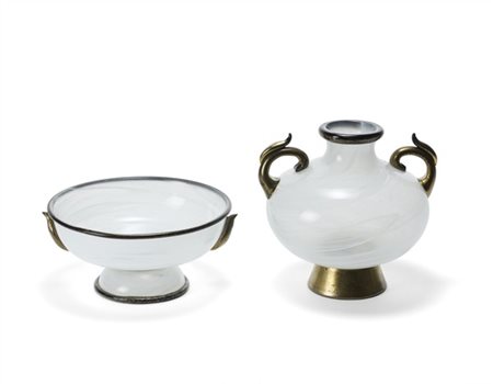 Barovier e Toso Una coppa a morise e un vaso biansato. Murano, anni '90/2000. Ve