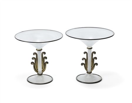 Barovier e Toso Coppia di vasi a coppa. Murano, anni '90/2000. Vetro soffiato op