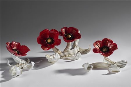 Ferro Toso-Barovier Lotto composto da tre papaveri. Murano, 1935ca. Vetro crista