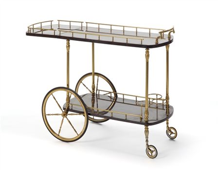 Aldo Tura * Carrellino bar. Lazzate, anni '50. Legno rivestito di pergamena colo