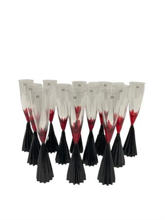Lello Esposito Dodici calici in cristallo trasparente incolore, rosso e nero mod