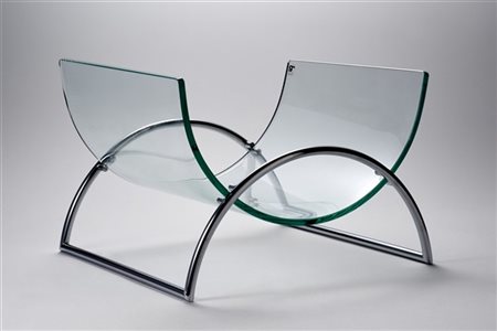 Gallotti e Radice Portariviste. Italia, anni '70. Metallo cromato e cristallo mo